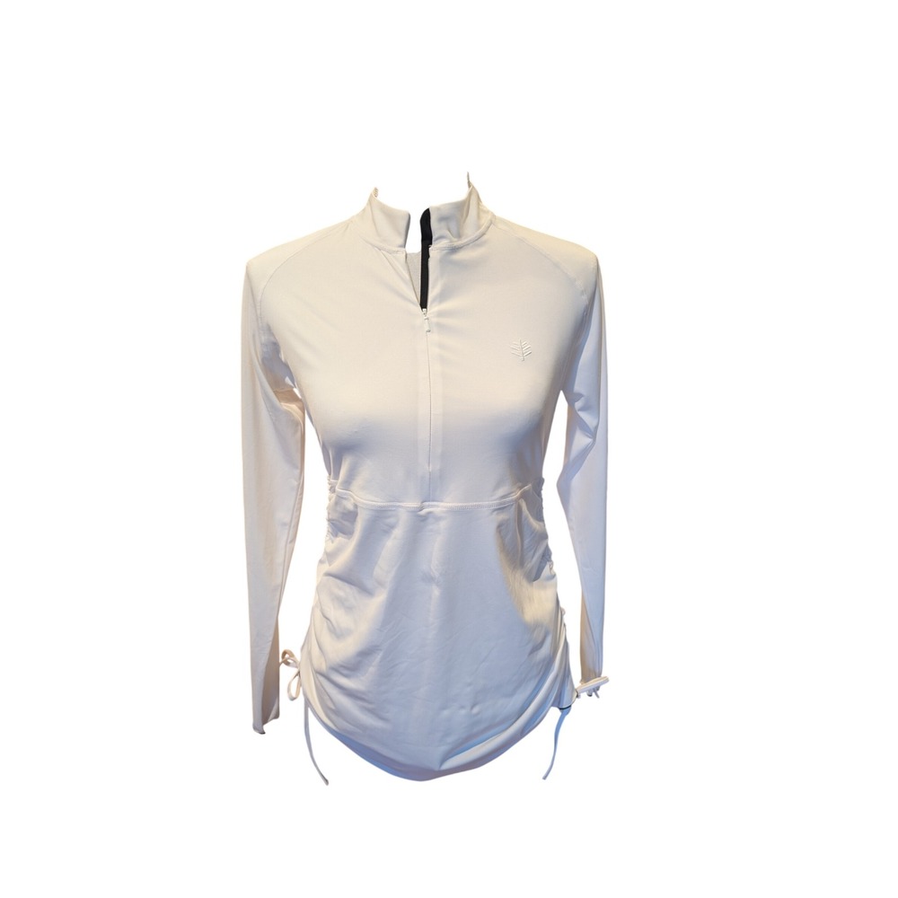 Coolibar UPF 50+ Womens Long Sleeve Quarter Zip Ruched Sun Shirt White Small